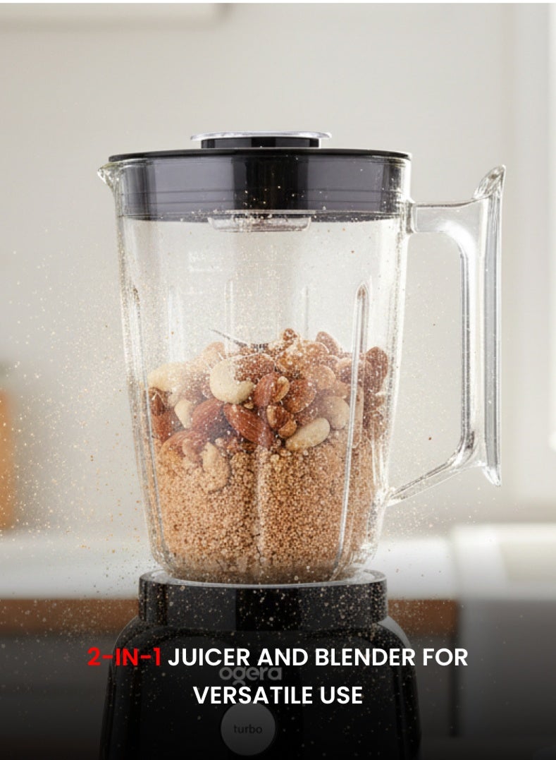 أوجيرا عصارة وخلاط كهربائي 2 في 1 بقوة 650 واط | وعاء سوائل غير قابل للكسر | صانع عصائر وسموثي | محرك عالي القدرة | تصميم مدمج لسطح المطبخ | سهل التنظيف | OG5104BR أسود/فضي - Image 3